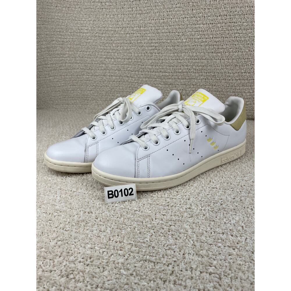 ADIDAS Stan Smith Womens 10 Sneakers Leather Suede Cloud White Yellow - Picture 2 of 10